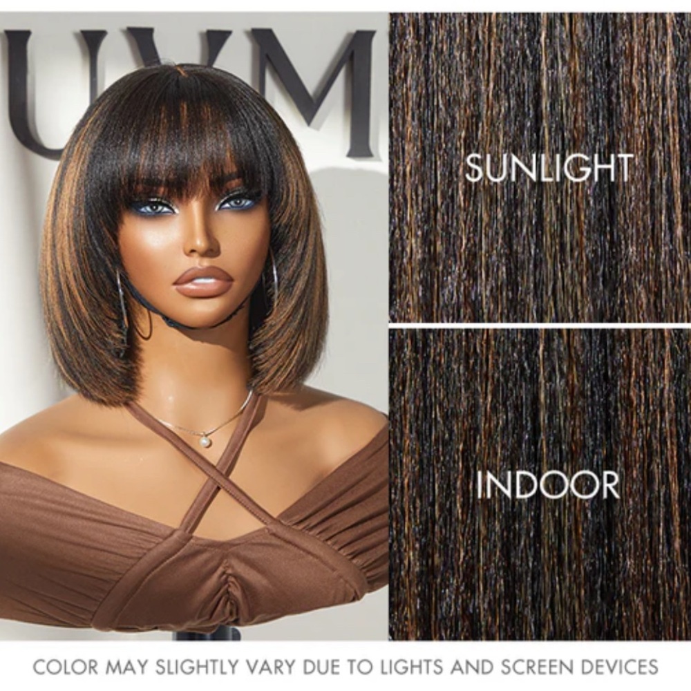 Undetectable Scalp Illusion Lace Front Bob Wig - Brown with Caramel Highlights - Picture 6 of 8